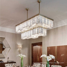 Modern K9 Crystal Gold Flush Mount Pendant Light Fixture Rectangle Chandelier for Living Room